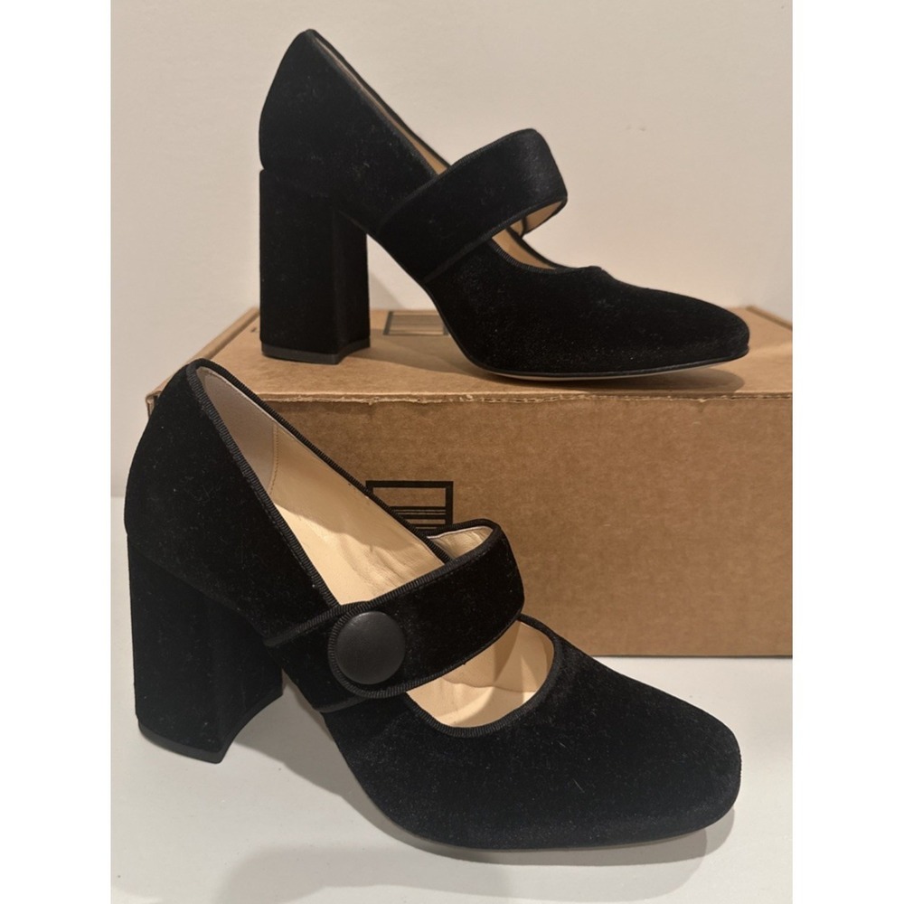 Tuckernuck Size 8 Ellie Block Chunky Mary Jane Heels‎ Black Velvet